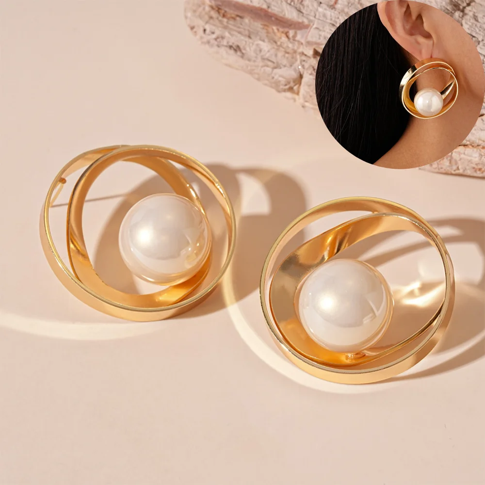 

Trendy Stylish Golden Dangle Earrings Round Pearl Design Match Daily Outfits Party Accessories Fashionable Stuff