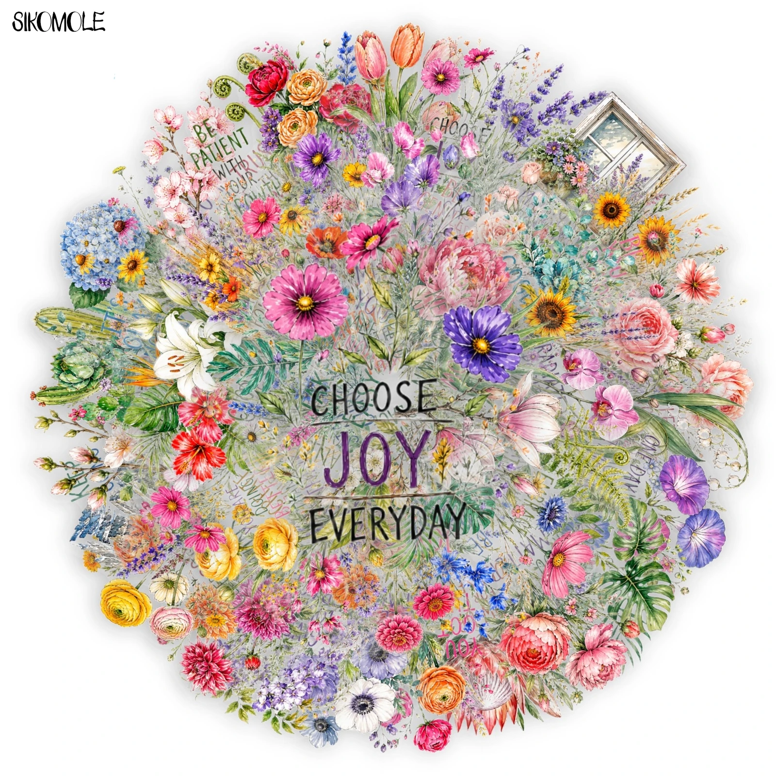 50PCS Watercolor Floral Inspirational Quote Transparent PET Stickers Positive Text Flower Plant Decal Classic Toy Decor Stickers