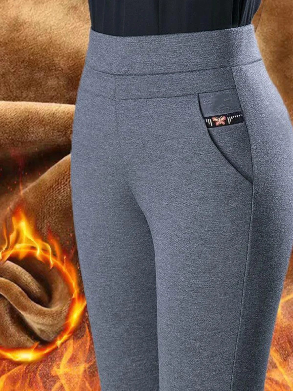 High Waist Thiened Elastic Fce Lined Casual Pants for Older Women Autumn Winter Straight Leg Pants Loose Fit Trousers