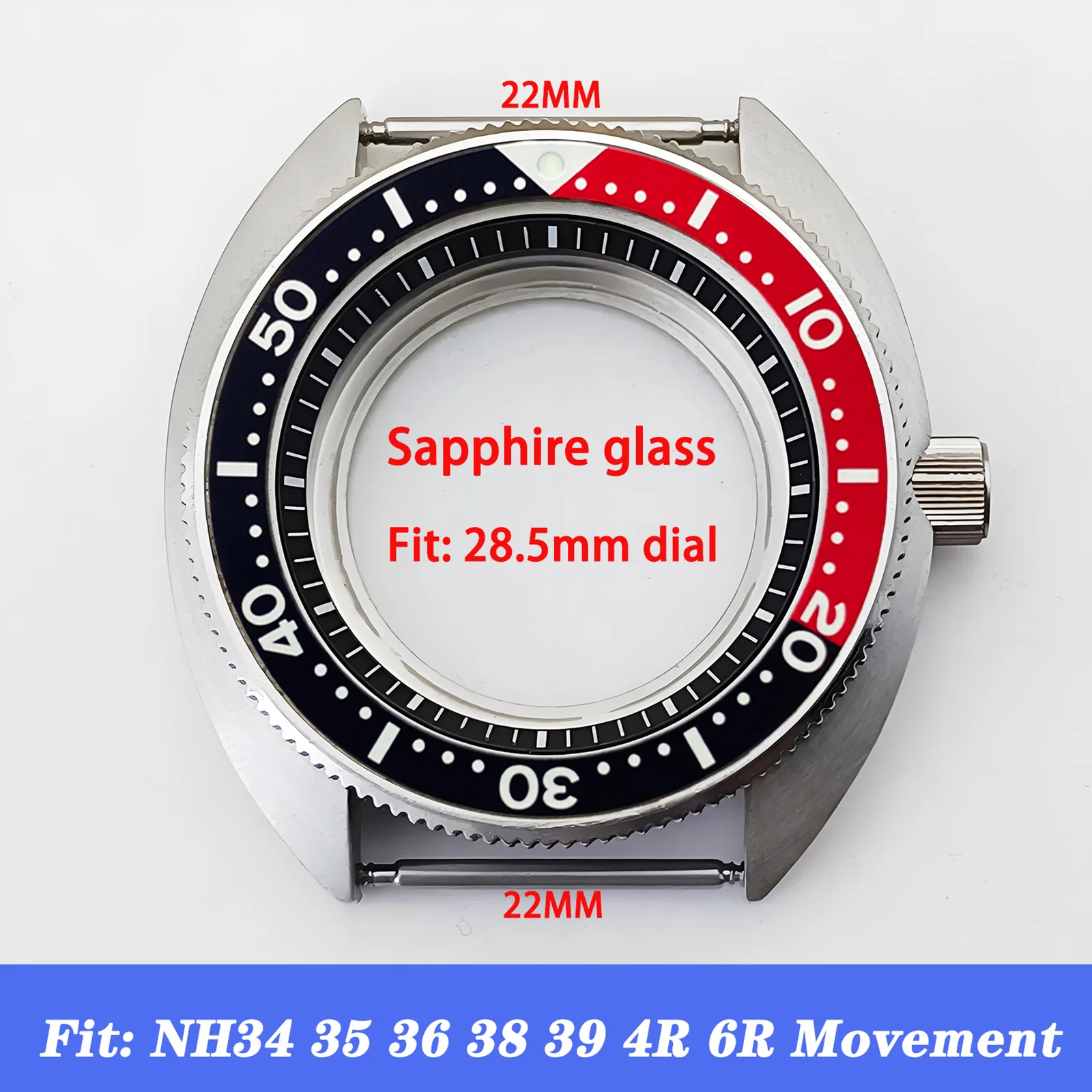 Mod Turtle Case NH35 Case Sapphire Crystal Glass Aluminum Bezel Insert Silver Stainless Steel Watch Case