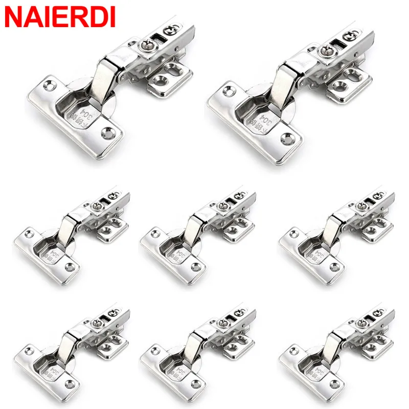 

NAIERDI 4/8/12PCS Hinges Stainless Steel Hydraulic Cabinet Door Hinge Damper Buffer Soft Closing for Kitchen Cupboard Furniture