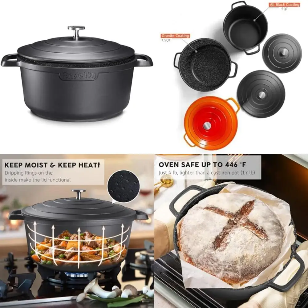 

Голландская кастрюля из литого алюминия емкостью 7,5 литра с крышкой — легкая для выпечки хлеба, тушения и запекания, идеально подходит для кухни Enthus