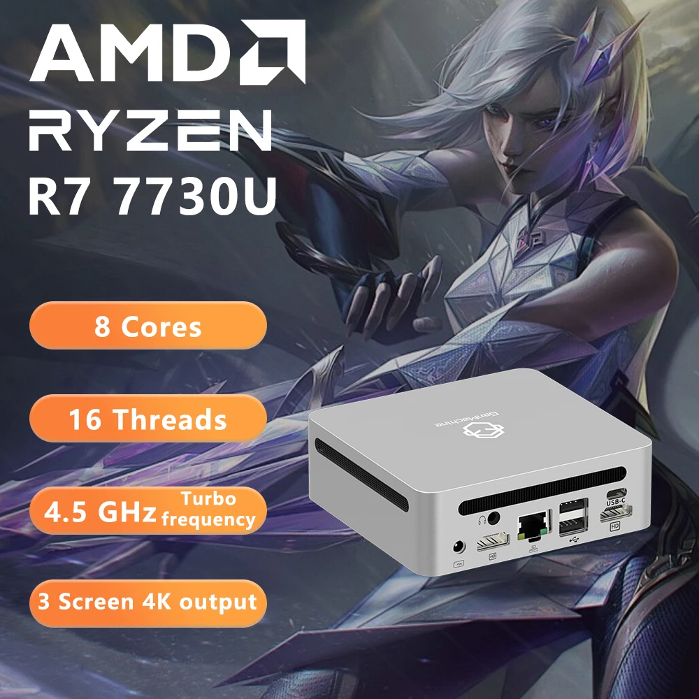 GenMachine AMD Ryzen 3 7330U 7530U 7730U DDR4 3200Mhz RAM Win 11 MINI PC 4 Core 8 Thread 3.6GHz TDP 15W WIFI6 diy gaming.