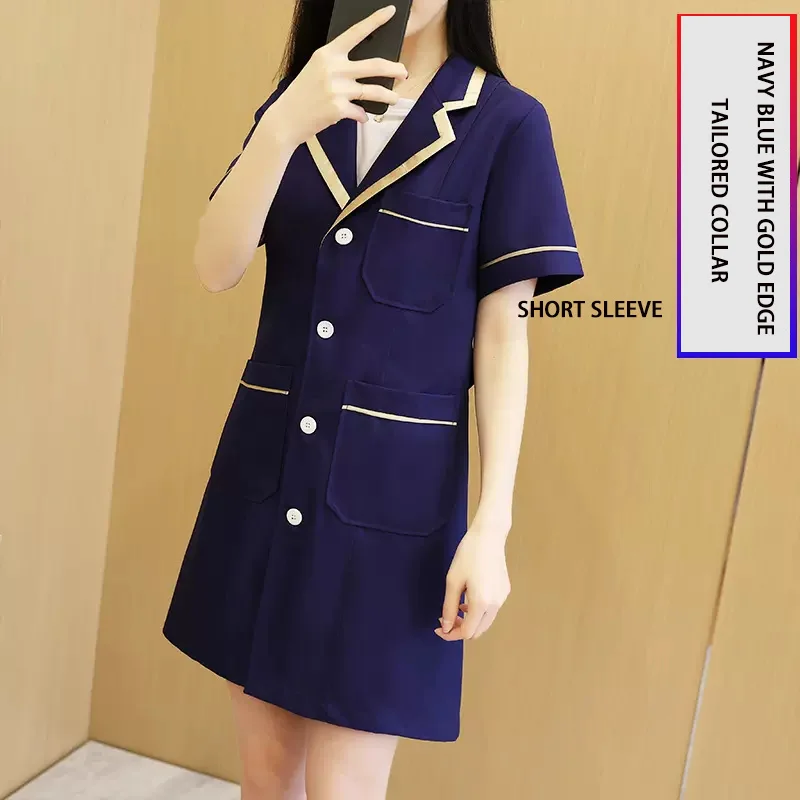 Uniforme dos termas do salão de beleza casaco curto vestido com costume esfrega uniformes casacos de laboratório esteticista tamanho jaqueta clínica enfermeira topos novo