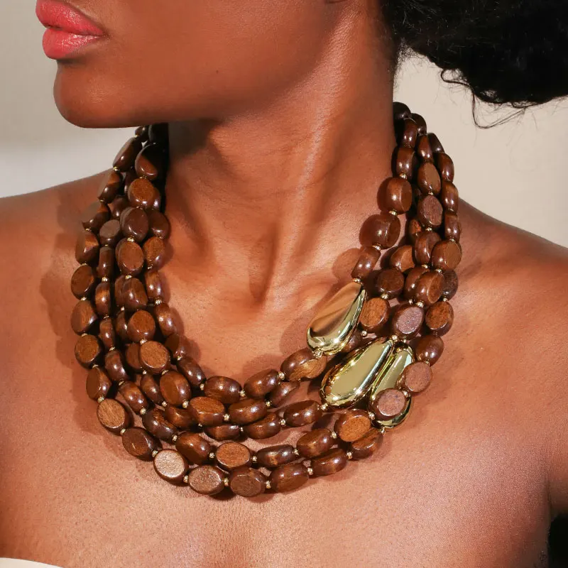 

Statement Exaggerated Wood Beads Necklace for Woman Girl Wedding Party Jewelry