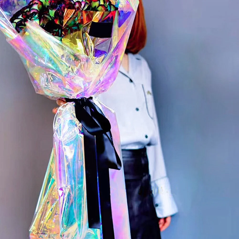 

20PCS Iridescent Film for Gift Wrapping Paper Cellophane Packing Sheet Rainbow Flower Bouquet Decoration Gradient