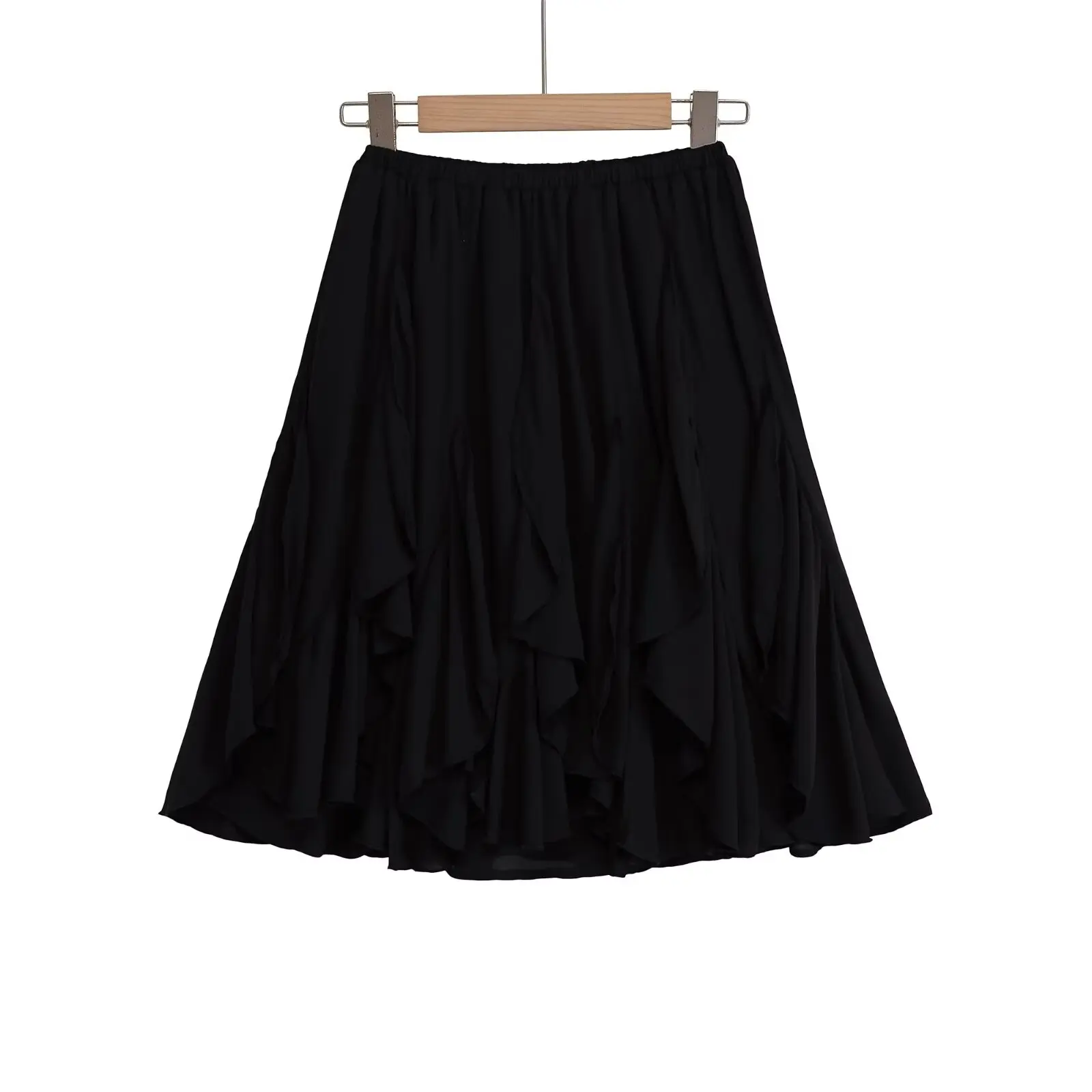 2026 Chic Women's Casual High Quality Knee-length Pink Layered Skirts Ladies Elegant A-line Tierred Ruffles Elastic Midi Skirt