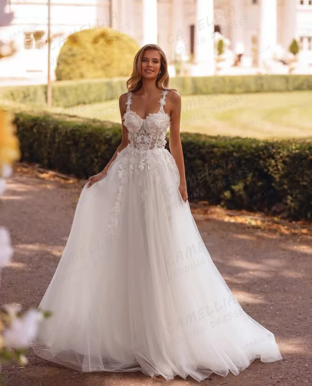 Simple Wedding Dresses Women's A Line Sexy Bridal Gowns Sleeveless Tulle Backless Vestidos Customized فساتين سهرة 2025