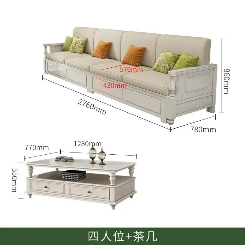DSA Style Solid Wood Storage Sofa Set Chaise L-Shaped White Small Apartment Winter Summer Dual-Use Sofa
