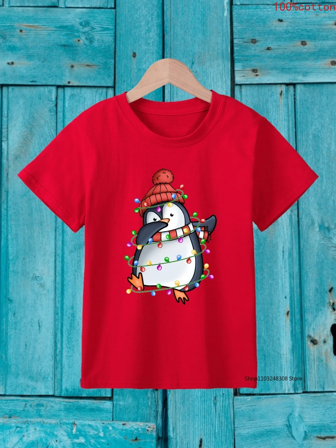 Christmas Dancing Penguin Print Boys  Creative T-shirt, Casual Lightweight Comfy  Short Sleeve Tee Tops, Kids Clothes For Summer