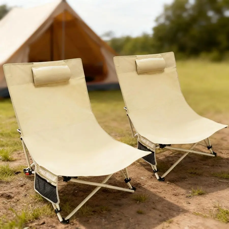 

Рюкзак, стулья для кемпинга, 2 шт., с 4-позиционным складным плоским портативным низким шезлонгом с подголовником, боковым карманом, складным наклоном