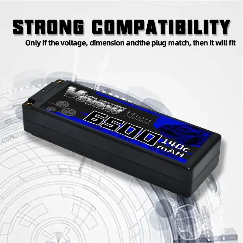 VSVAW 2S 7.6V HV Lipo Battery 6500mAh 140C Hard Case With T Deans EC5 Plug For RC Car Boat Airplane Tank Truck Vehicles Buggy