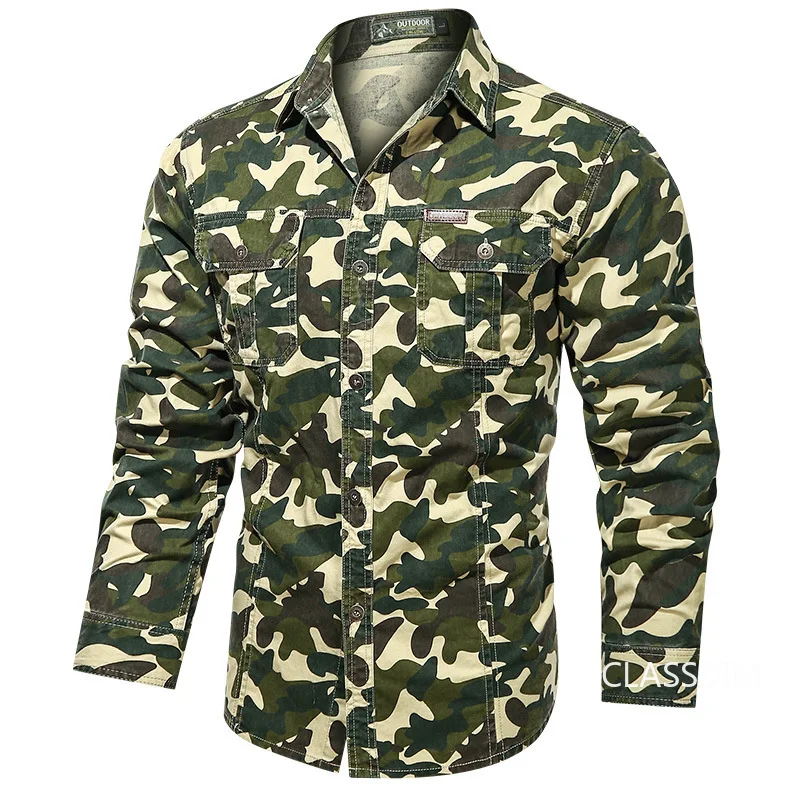 

Men Camouflage Military Shirts Male Cotton Outdoor Multi-pocket Tooling Shirts Good Quality Man Long-sleeved Casual Shirts 5XL