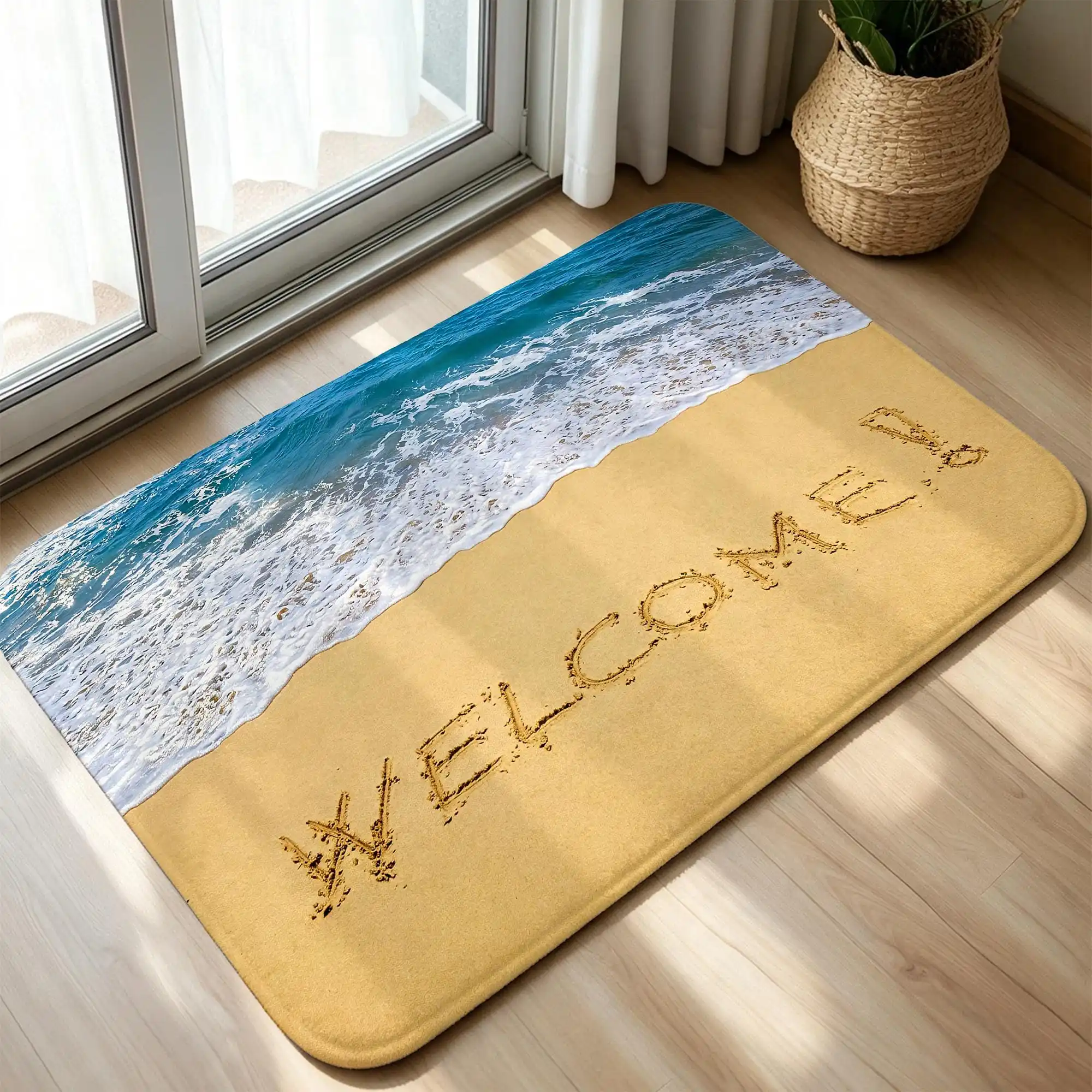 Ocean Wave Doormat Sandy Beach Welcome Rug Summer Sea Water Area Rug Winter Floor Mat Living Room Bedside Cottage Floor Mat
