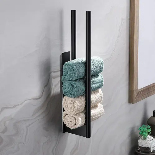 Imagen 2 del producto Toalleros de Baño sin Taladro Toallero Adhesivo Doble Barra de Acero Inoxidable Negro 39 CM Toallero para Baño y Cocina