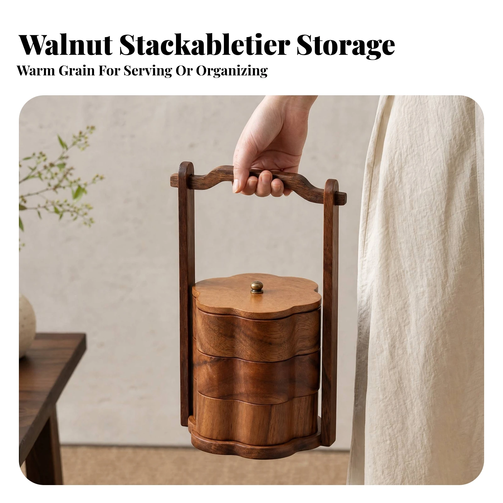 Wooden Fruit Box with Lid Portable Stacked Snack Box with Handle Compartment Snack Container Multi-Tier for Hosts