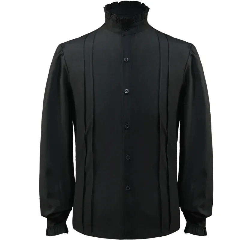 Men White Pirate Shirts Vampire Renaissance Victorian Steampunk Gothic Ruffled Medieval Shirt Men Party Halloween Chemise Homme