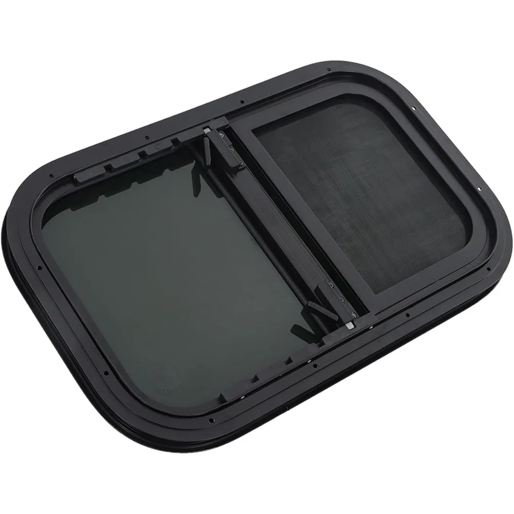15x24 Inch RV Vertical Slide Window, Black, Adjustable Opening Size 380-610mm