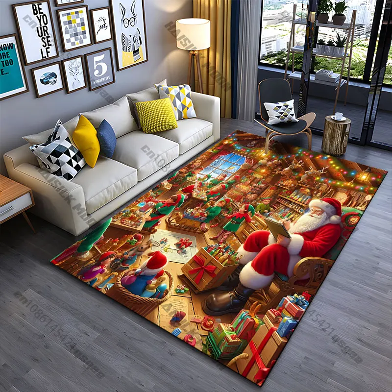 Santa workshop Christmas gift preparation carpet Yoga living room room decor children's crawling mat doormat area rug