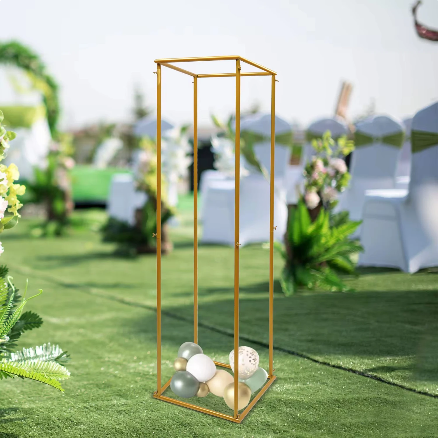 

Metal Column Flower Stand Flower Arrangement Wedding Party Dinner Centerpiece Gold