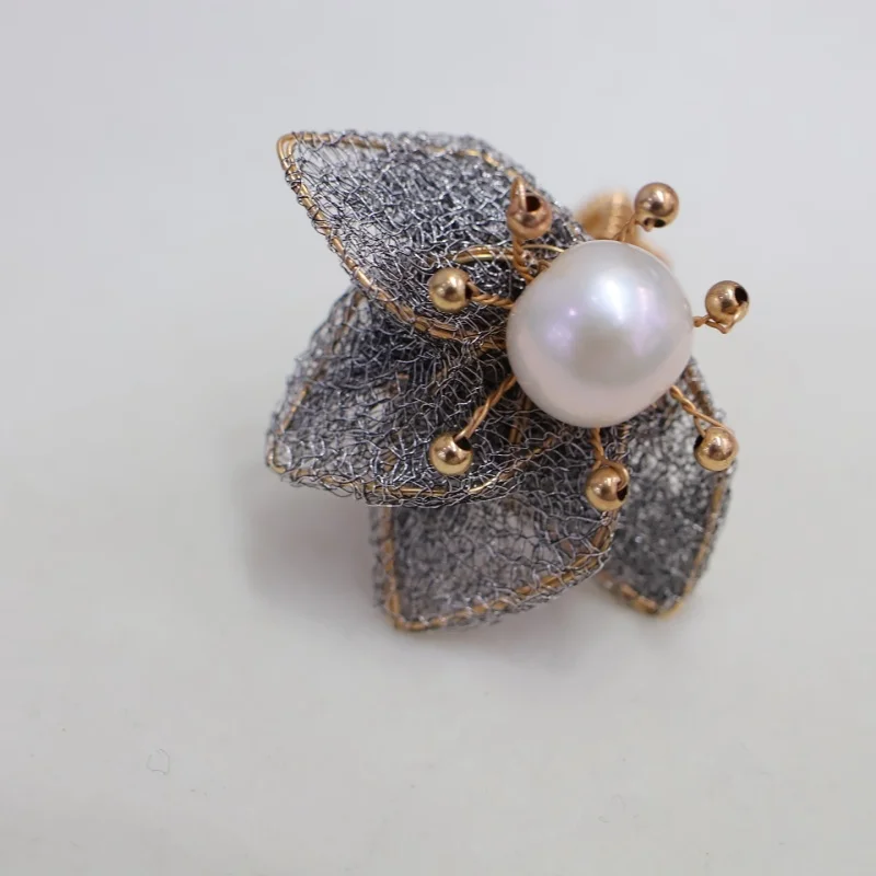 

SGARIT Fine Jewely New Natural Freshwater Pearls Ring 10-11mm 14k Filled Gold Lace Craftsmanship Woman Rings