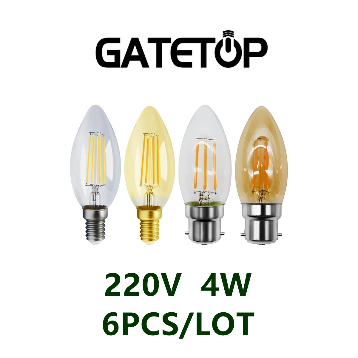 6PCS LED Filament Light C35 E27 B22 E14 AC220V 4W Flickerless 2700K 4000K is suitable for bars, supermarkets and home lighting