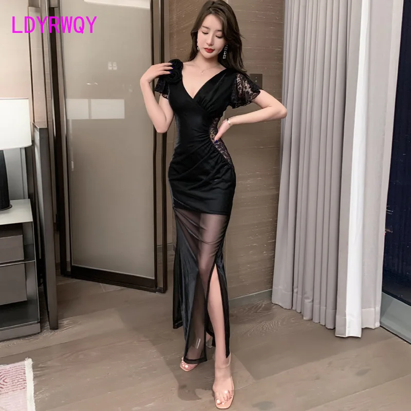 

2022 Sexy Skewered neckwear with retro bow and clasp, slim and hip wrap dress Office Lady Zippers