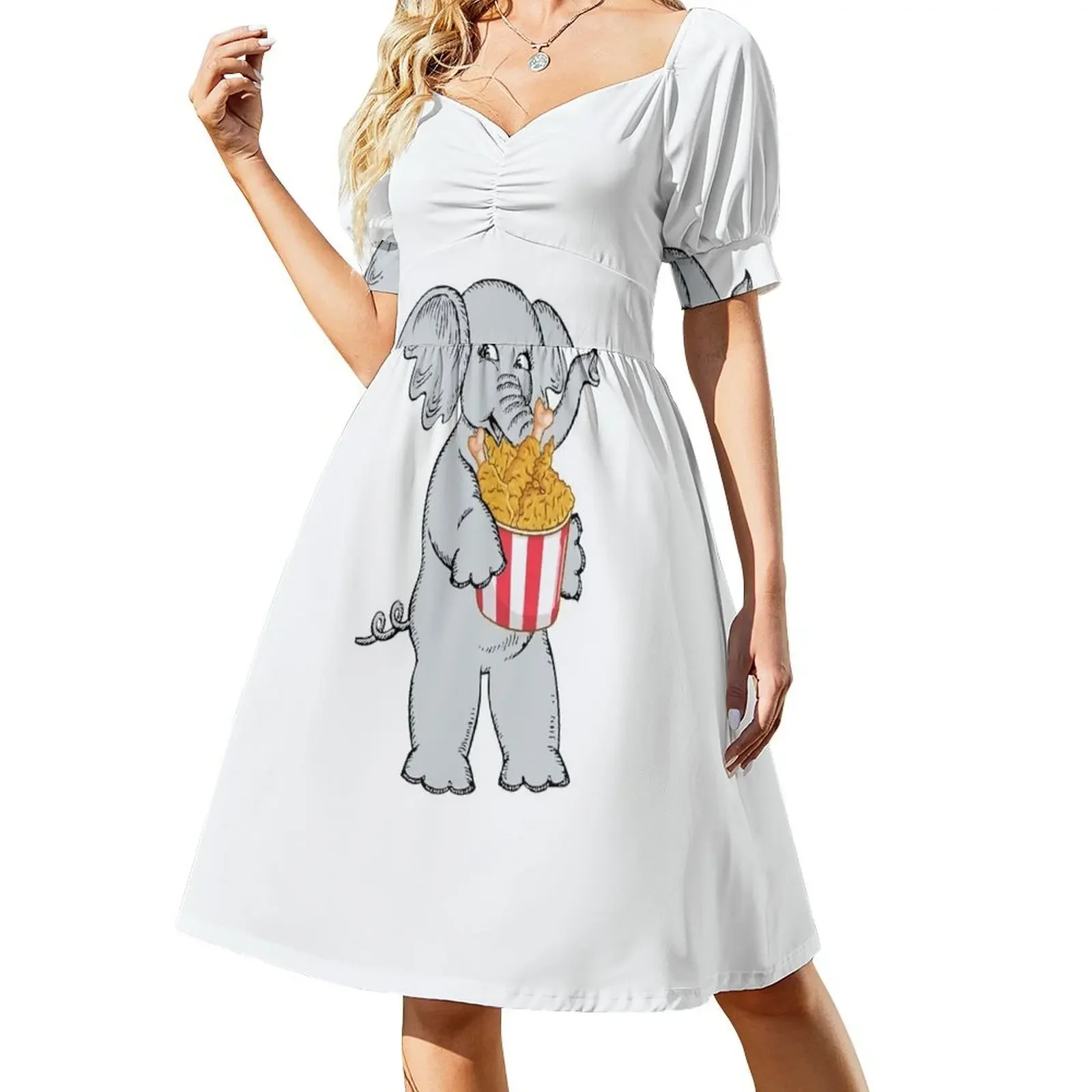 

cute elephant eating fried chicken/Best gift for elephants and fried chicken lovers Sleeveless Dress dress for women Dress