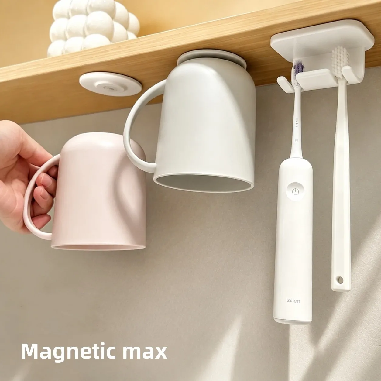 Magnetic Mouthwash cup, no Punching Toothbrush Storage Rack, Inverted Brush cup with Handle, PP Plastic Tooth cup 세수잔