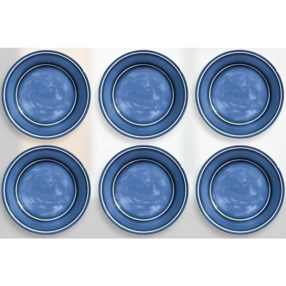 

Microwave Safe Melamine Dinner Plates, Blue, Set of 6, 10.5 Inch - Durable & Dishwasher Safe for Indoor Outdoor Use