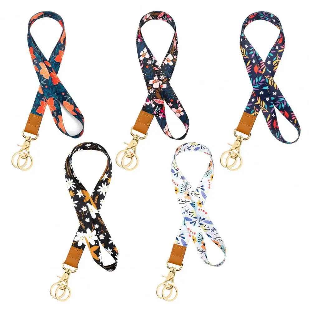 Wristlet Lanyard 1 Set Excellent Floral Printing Easy to Install  Mobile Phone Charm Accessories Doll Hang Rope School Supplies