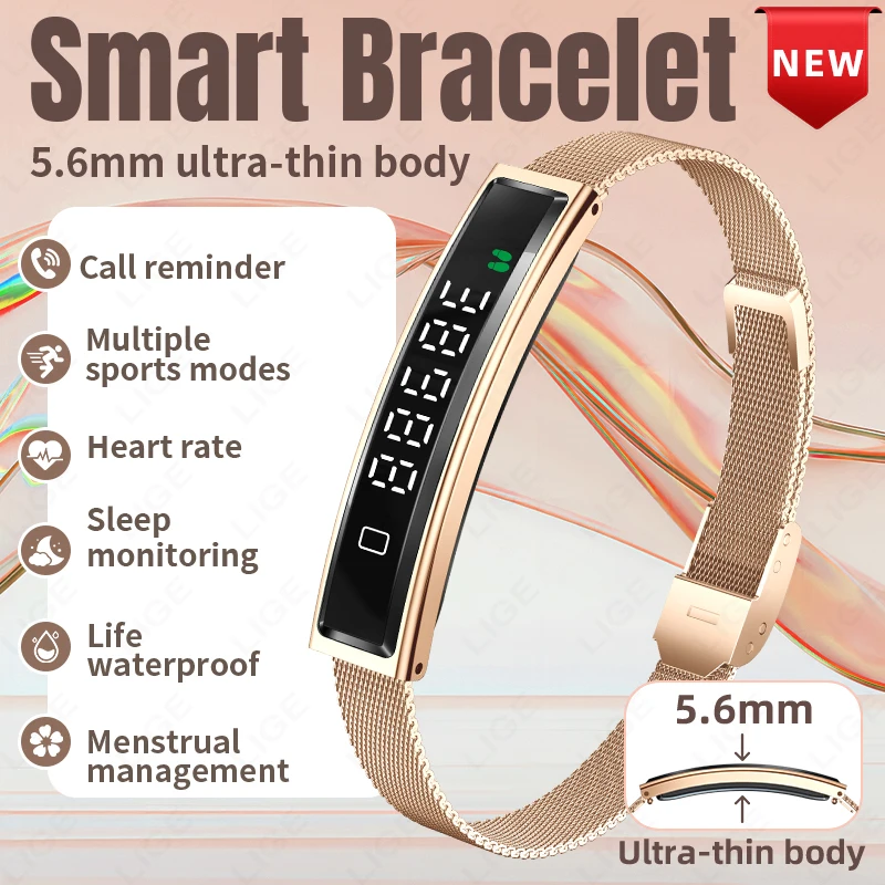 

LIGE 2026 Fashion Women Smart Bracelet Sports Modes Fitness Tracker Heart Rate Health Monitoring IP68 Waterproof Men Smart Watch