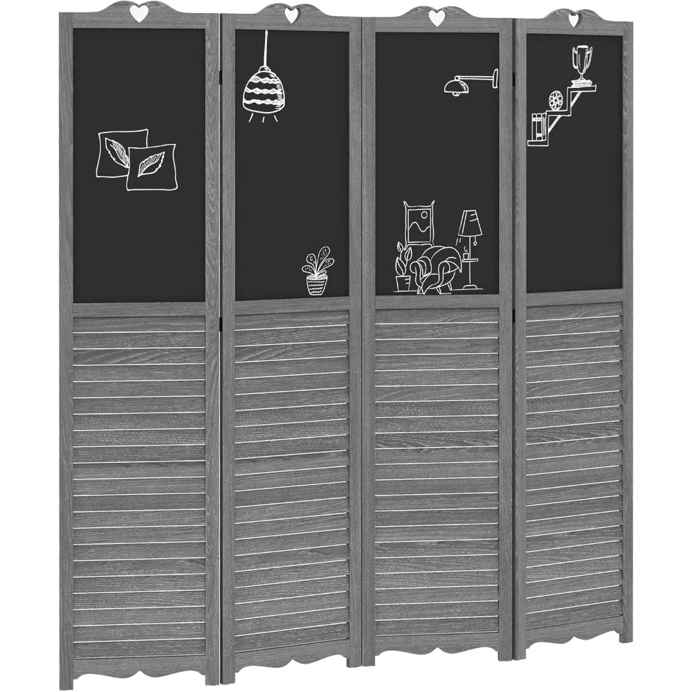 

4-Panel Folding Room Divider with Blackboard, 5.5 Ft Tall Freestanding Privacy Screen Panels for Bedroom or Office, Gray