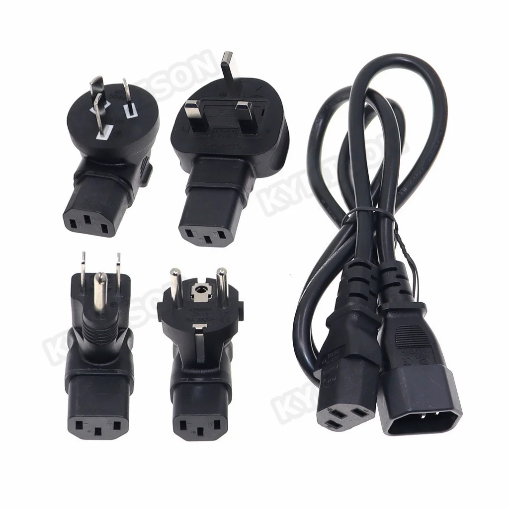 IEC C13 C14 Power Cord Extension Interchangeable Plug Computer AC Electrical Power Cables with UK USA EU AU Plug