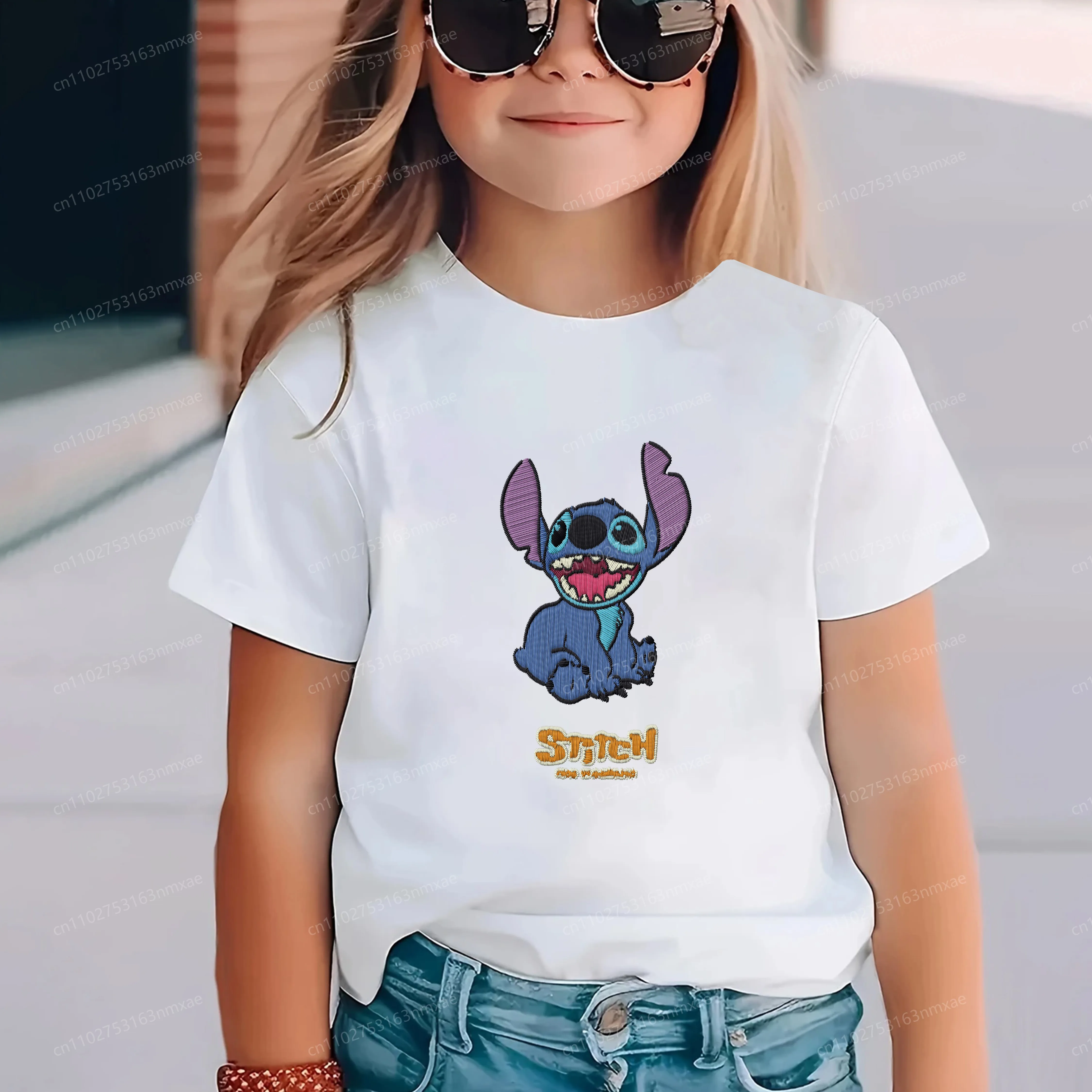 

2025 Kids Clothes Disney Embroidery Stitch Children Top T-shirt Girls' Summer Has a Tactile Sensation Texture Girl 3D Printing