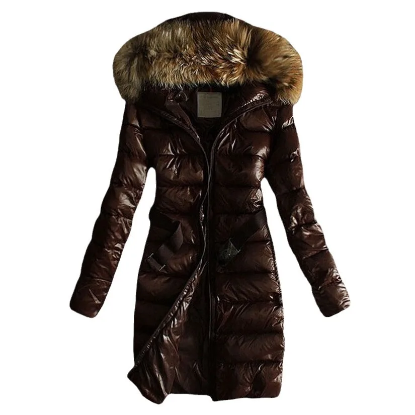 

Зимнее женское длинное стеганое пальто из искусственного меха с несъемным капюшоном, теплое стеганое пальто, новое модное женское утепленное пальто на молнии