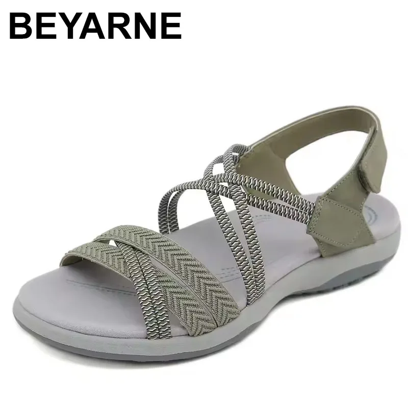 

2025 New Spor Women's Sandals Elastic Magic Tape Large Size Casual oes Comfortable Mid-Cut PU Upper