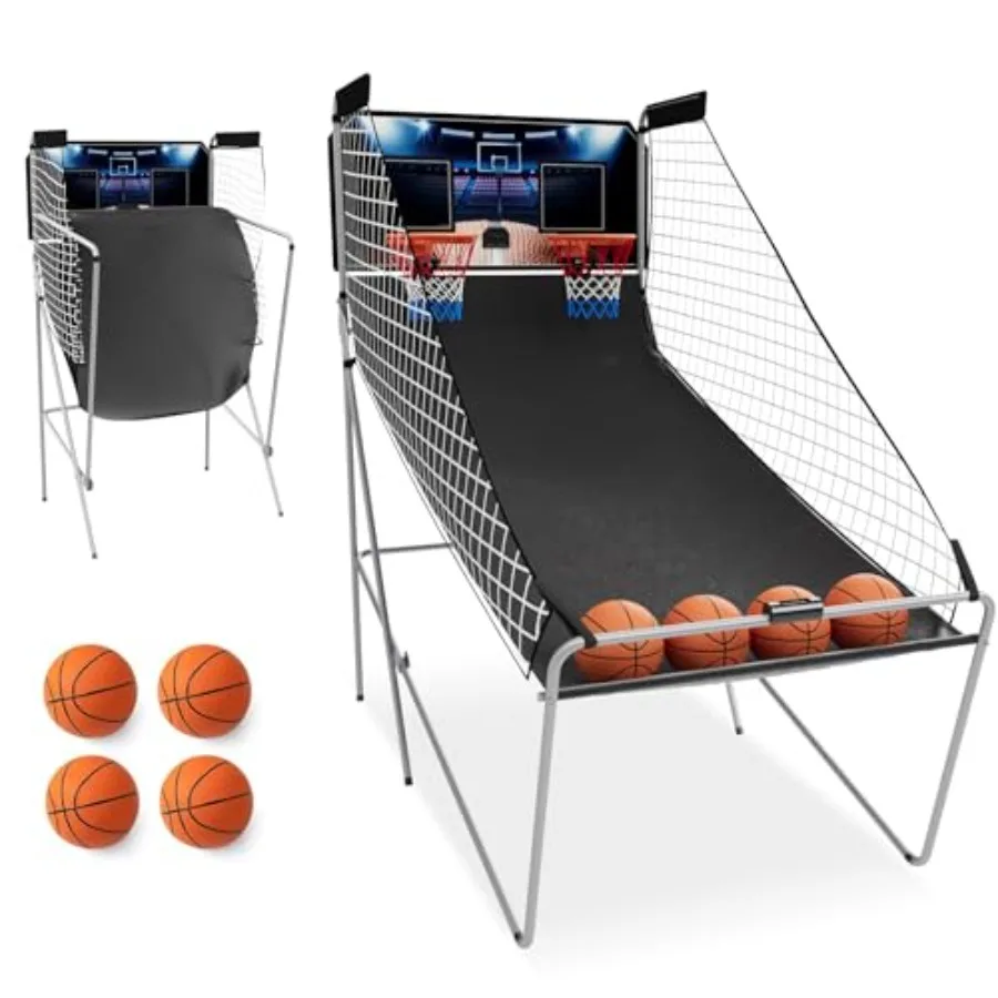 Arcade Basketball Game for indoor use, ABS plastic material, red and blue color, dual-shot electronic gameplay with 8 modes, LC
