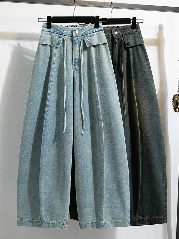 High Waist Straight Leg Cotton Denim Women's Pants Spring 2026 Korean Style Slimming Casual Balloon Pants Loose Fit Everyday ...