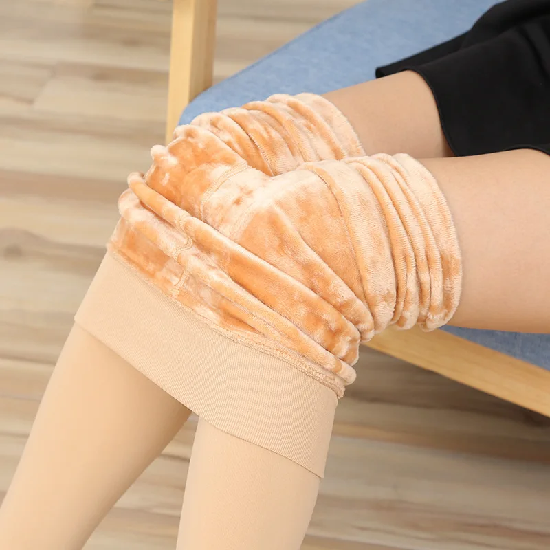 

Women Winter Thicken Warm Pantyhose Solid Fashion Fleece Leggings Versatile Slim Foot Socks Soft High Waist Skin Thermal Tights