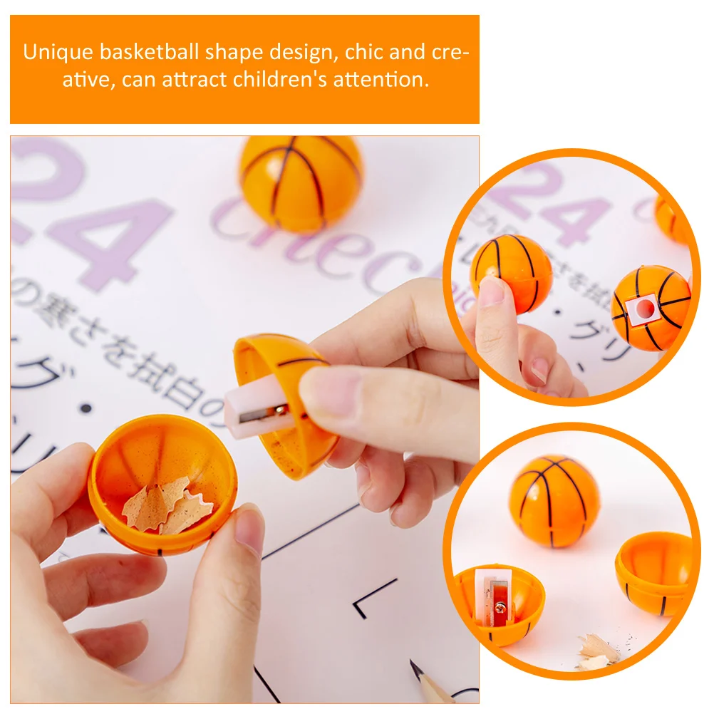 Pensil Eyeliner bola basket anak, peraut pensil untuk anak-anak lubang tunggal warna siswa 10 buah