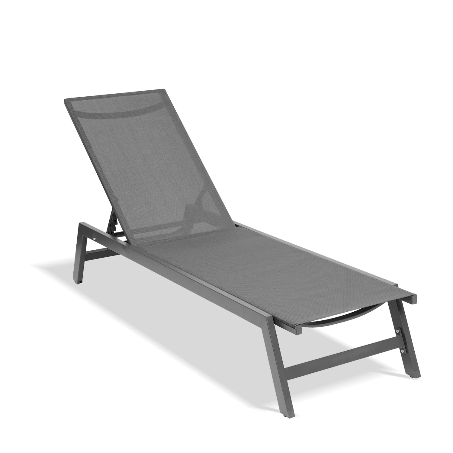 

Outdoor Chaise Lounge Chair,Five-Position Adjustable Aluminum Recliner,All Weather For Patio,Beach,Yard, Pool(Grey Frame/Dark Gr