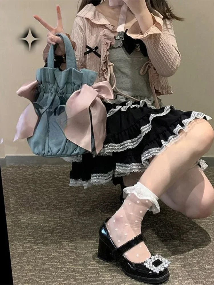 Japanese Kawaii Mini Cake Skirt Womens Black Casual Elegant Lolita Sexy High Waist Lace Y2k Aesthetic Sweet Gothic Faldas