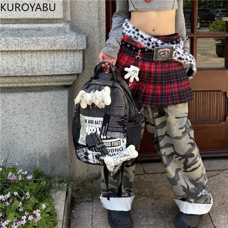 Japanese Bone Backpack Y2K Girls Student Large Capacity School Bookbag Women streetwear fashion Casual Travel Rucksack Daypack