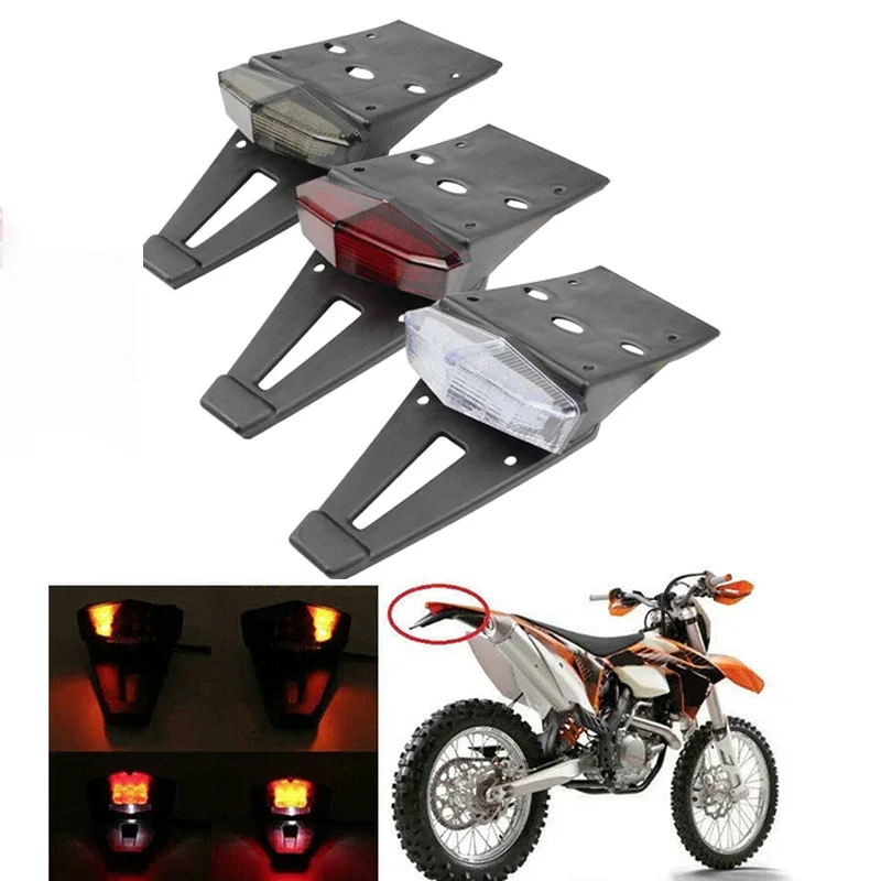 Universal 12V Motorcycle LED Tail Light Rear Fender Stop Brake Lights License Plate Light Bracket Holder for Dirt Bike Motorbike