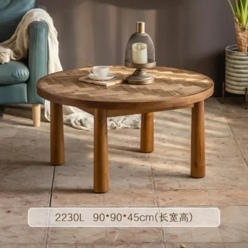 

Antique Circle Coffee Table Iron Base Distressed Wood Top 30cm Height Vintage Center Table Farmhouse Living Room Designer Decor