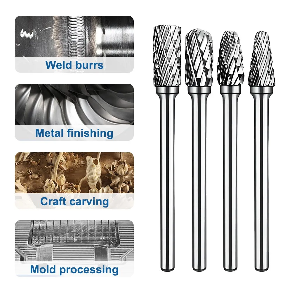 XCAN Rotary Burrs Carbide Rotary File 20pcs 3mm Shank Double Cut Milling Bit for Dremel Rotary Tools Wood Carving Engraving Tool