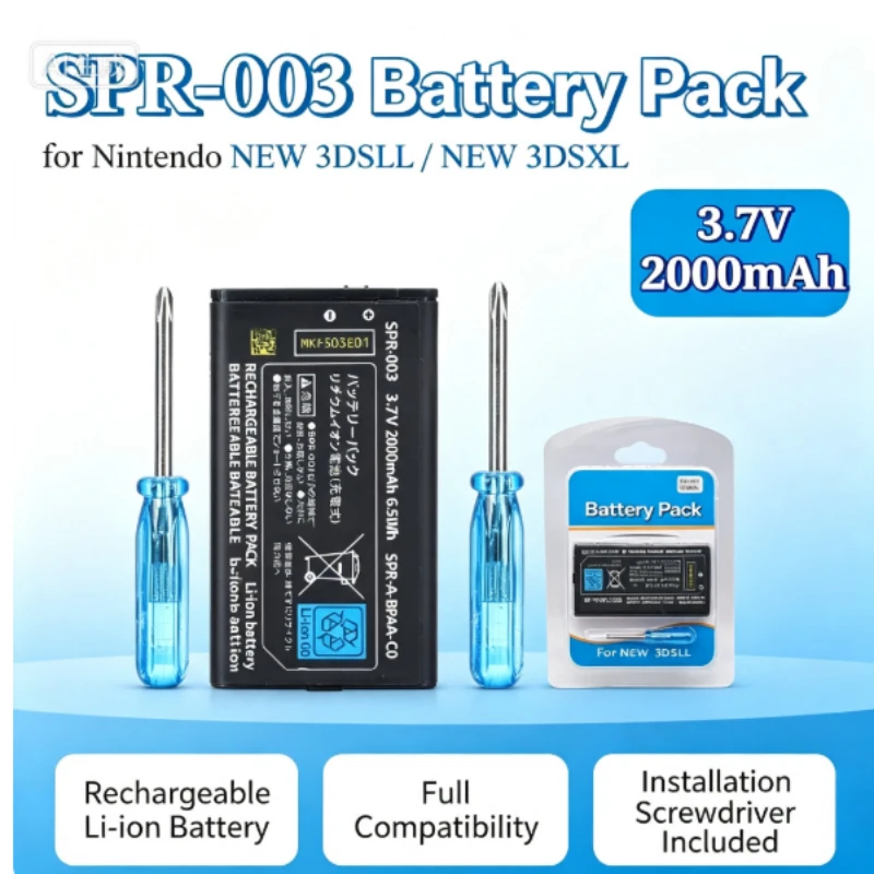 3.7V 2000mAh Host Battery SPR-003 Rechargeable Lithium Batteries for Nintendo NEW 3DSLL 3DSXL Game Console with Screwdriver Tool