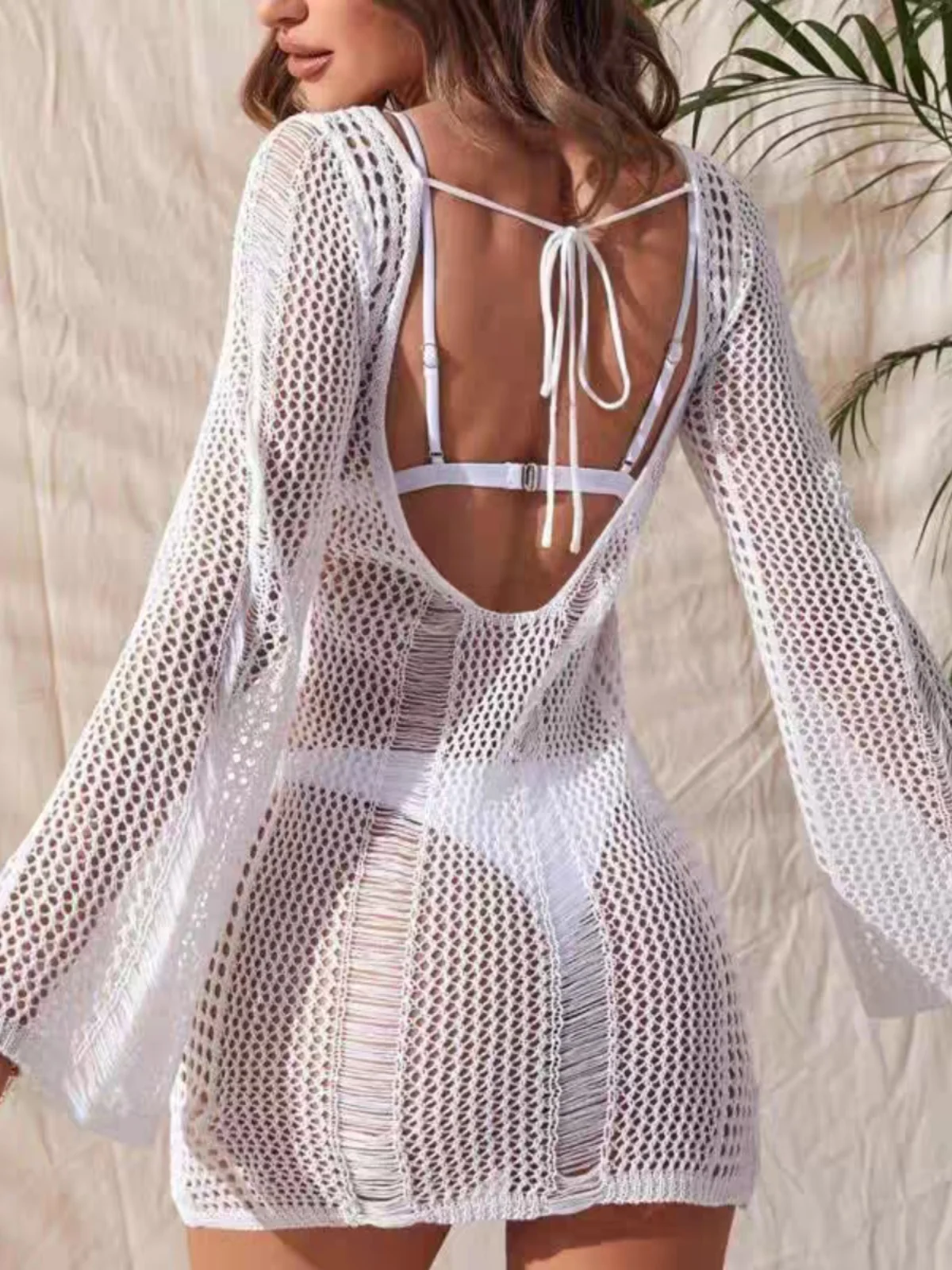 Sexy bikinibadpak met lang Sve Open Ba-ontwerp voor strandkleding Grensoverschrijdende gebreide cover-up top voor dames