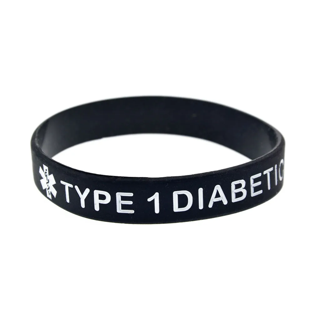 TYPE 1 DIABETIC INSULIN DEPENDENT Silicone Wristbands Medical Alert ID Bangle 6 Pcs